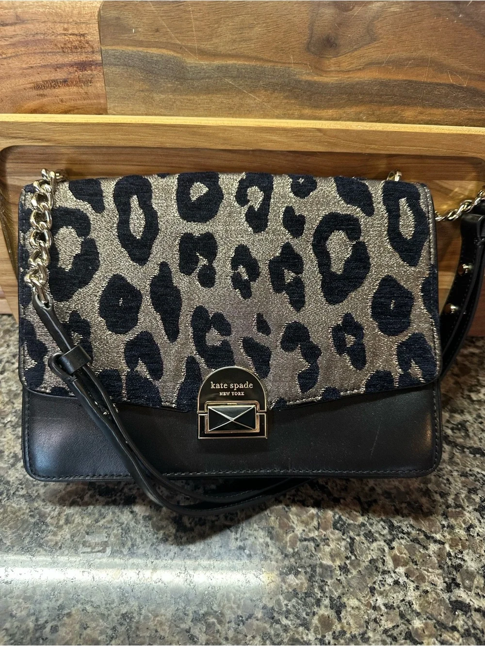 kate spade Black and Metallic Leopard-Print Crossbody Bag/Shoulder bag